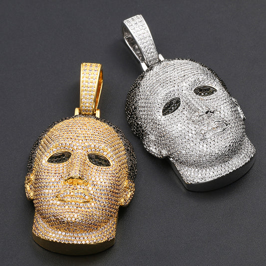 Hip Hop Inlaid Zircon Solid Large Head Mask Pendant