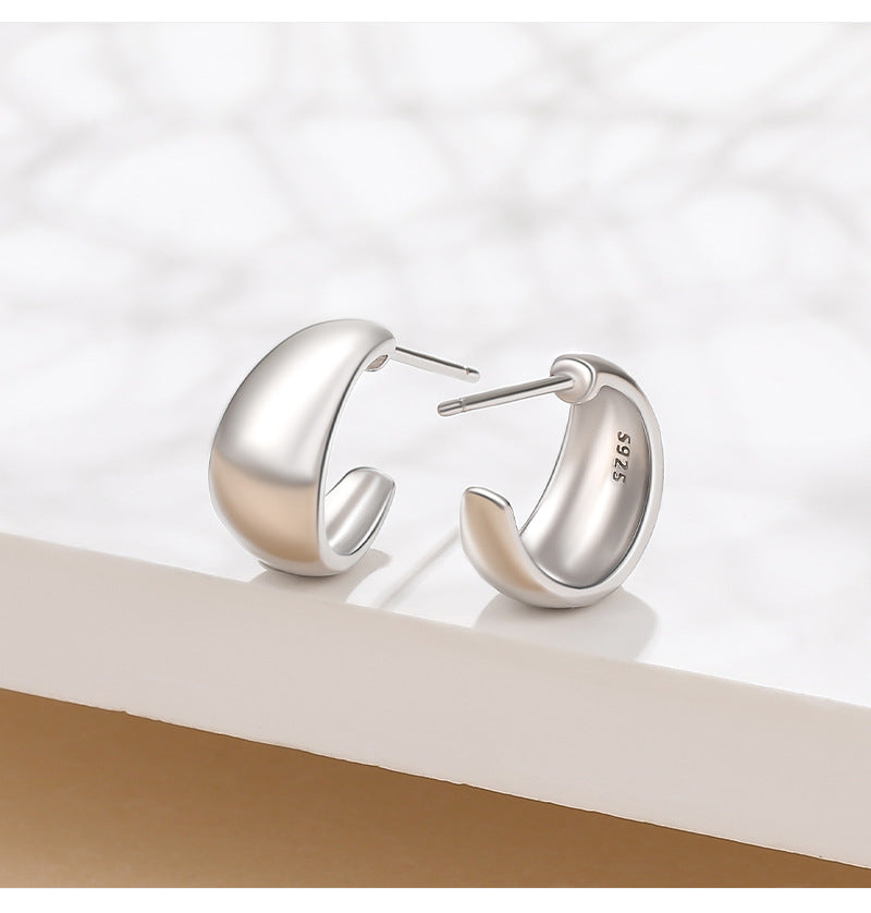 Sterling Silver Stud Earrings Women's C- Shaped Matte Earrings