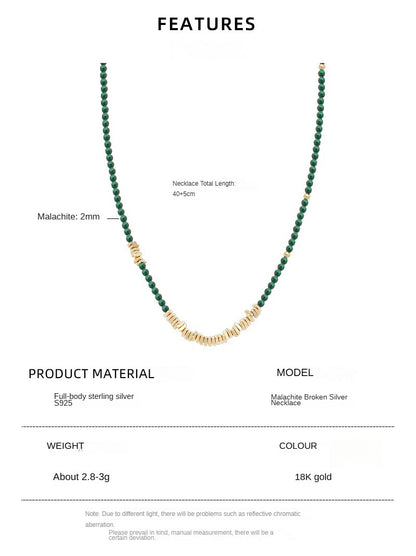 Natural Malachite Sterling Silver Beaded Stacked Clavicle Necklace