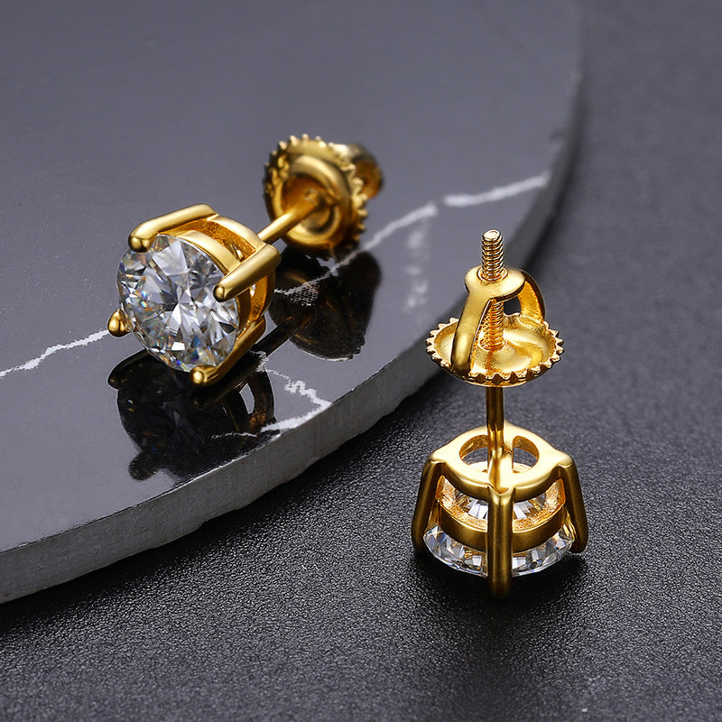 D Color Four Claw 1 Karat 2 Karat ''Single Stone Ear Studs