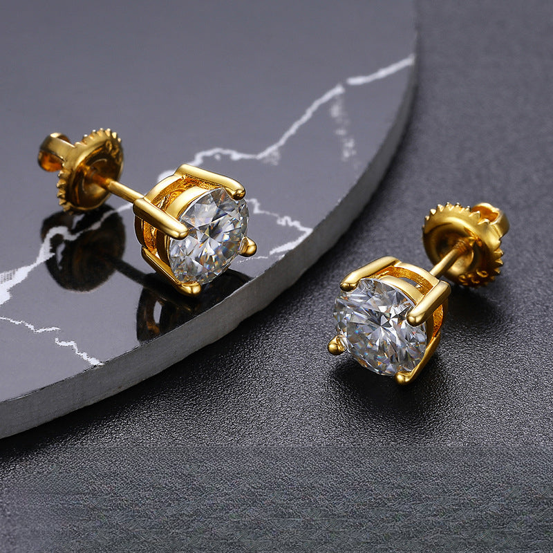 D Color Four Claw 1 Karat 2 Karat ''Single Stone Ear Studs