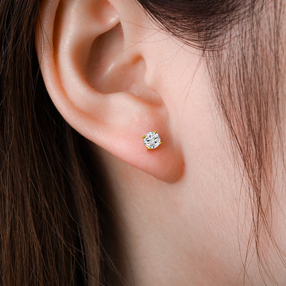 D Color Four Claw 1 Karat 2 Karat ''Single Stone Ear Studs