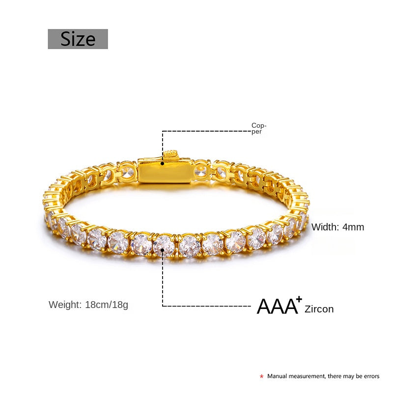 Hip Hop 3mm4mm5mm Zircon Tennis Chain Spring Fastener Bracelet