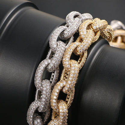 Trendy Men's Hip Hop Cross Chain O-Shaped Chain Wax Inlaid Zircon Bracelet Hip Hop Rap Accessories