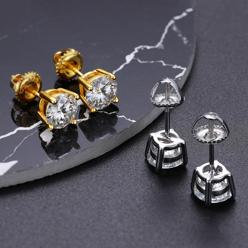 D Color Four Claw 1 Karat 2 Karat ''Single Stone Ear Studs