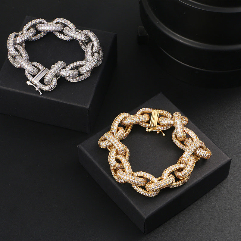 Trendy Men's Hip Hop Cross Chain O-Shaped Chain Wax Inlaid Zircon Bracelet Hip Hop Rap Accessories