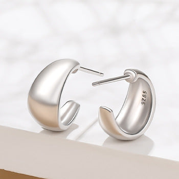 Sterling Silver Stud Earrings Women's C- Shaped Matte Earrings