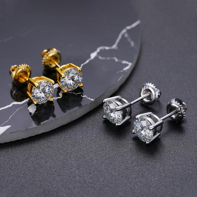 D Color Four Claw 1 Karat 2 Karat ''Single Stone Ear Studs