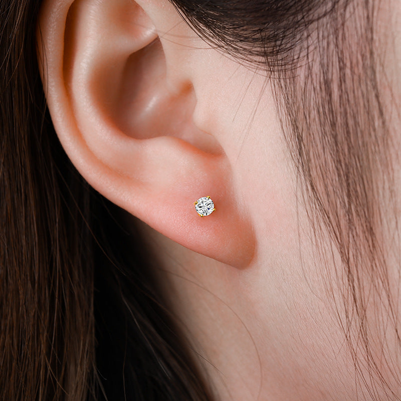 D Color Four Claw 1 Karat 2 Karat ''Single Stone Ear Studs