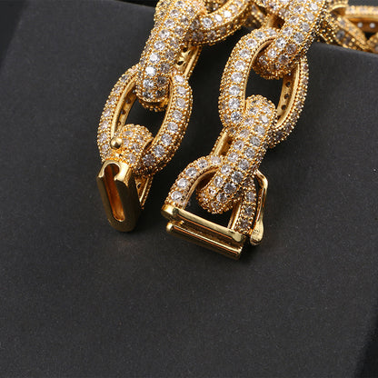 Trendy Men's Hip Hop Cross Chain O-Shaped Chain Wax Inlaid Zircon Bracelet Hip Hop Rap Accessories