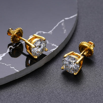 D Color Four Claw 1 Karat 2 Karat ''Single Stone Ear Studs