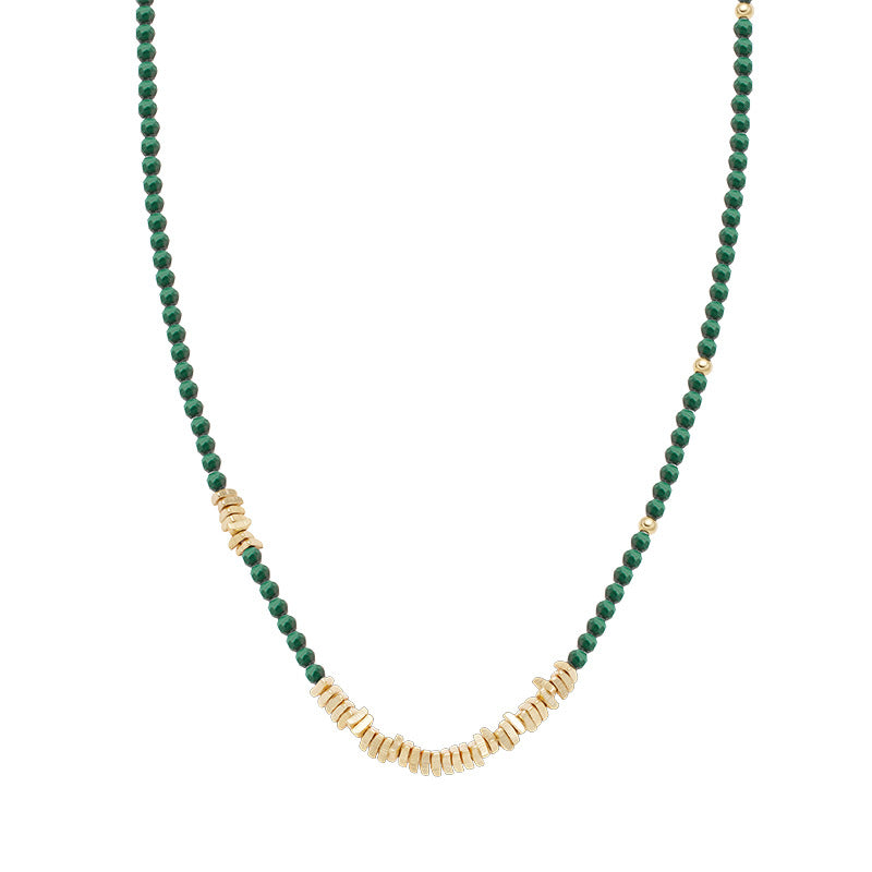 Natural Malachite Sterling Silver Beaded Stacked Clavicle Necklace