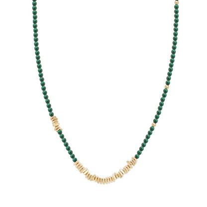 Natural Malachite Sterling Silver Beaded Stacked Clavicle Necklace