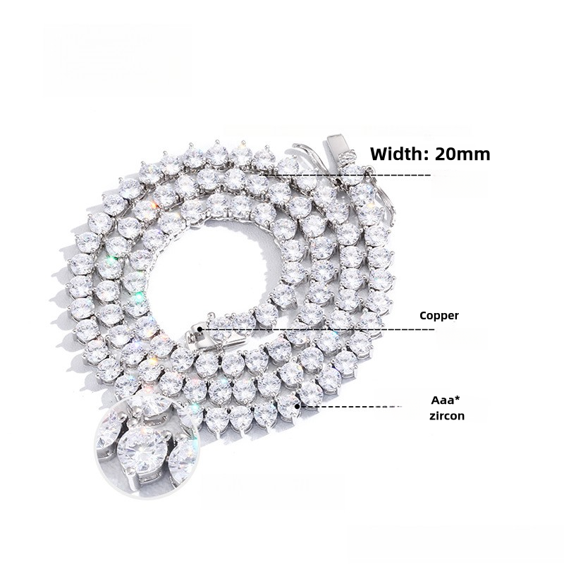 Zircon Necklace Hip Hop Men's Single Row Diamond