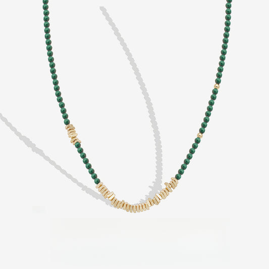 Natural Malachite Sterling Silver Beaded Stacked Clavicle Necklace