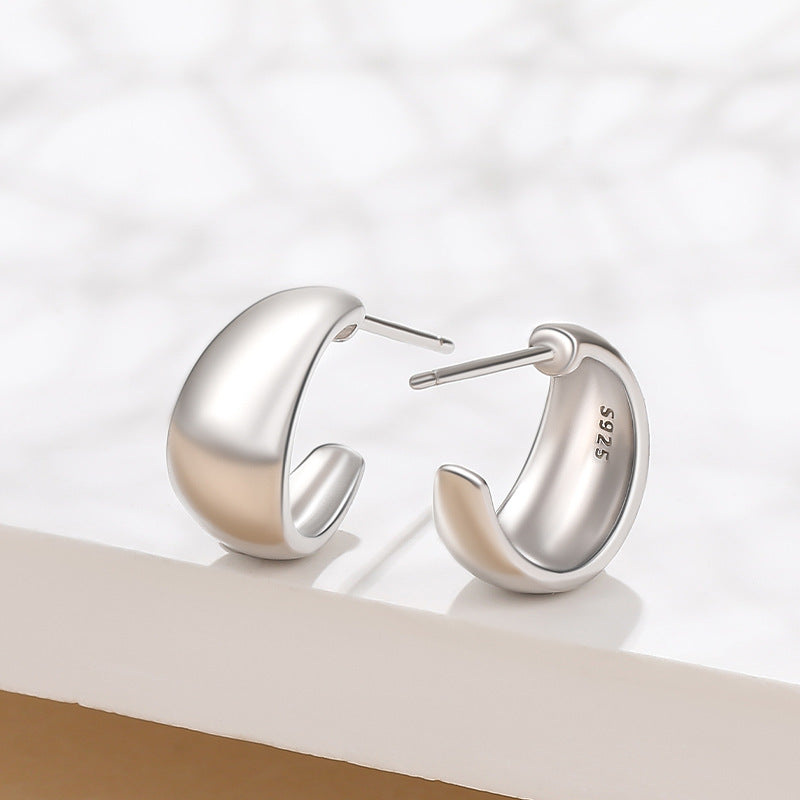 Sterling Silver Stud Earrings Women's C- Shaped Matte Earrings