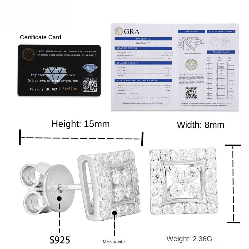 Moissanite Ear Studs Square Ear Studs