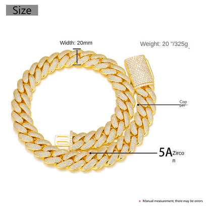 Hip Hop High Quality Long Buckle 4 Rows Zircon 20mm Chain