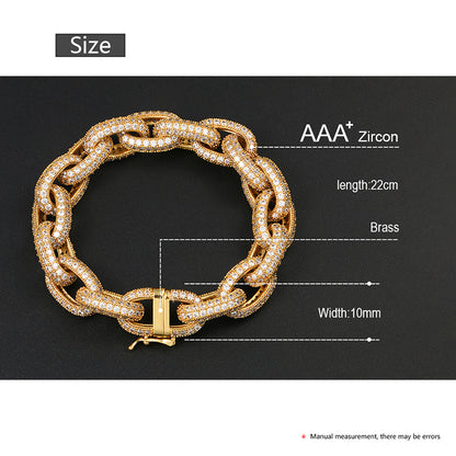 Trendy Men's Hip Hop Cross Chain O-Shaped Chain Wax Inlaid Zircon Bracelet Hip Hop Rap Accessories