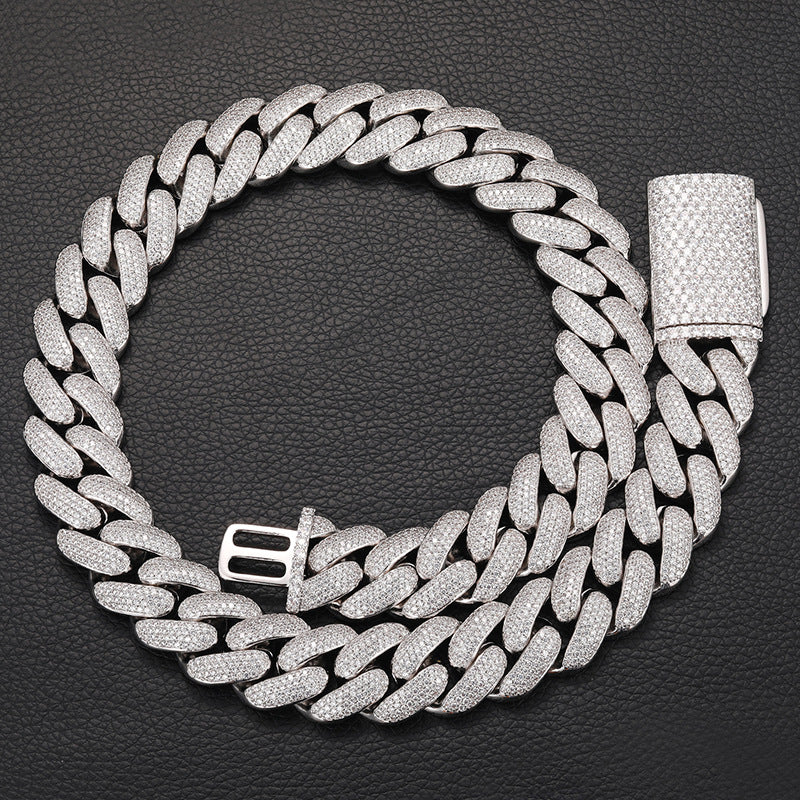 Hip Hop High Quality Long Buckle 4 Rows Zircon 20mm Chain